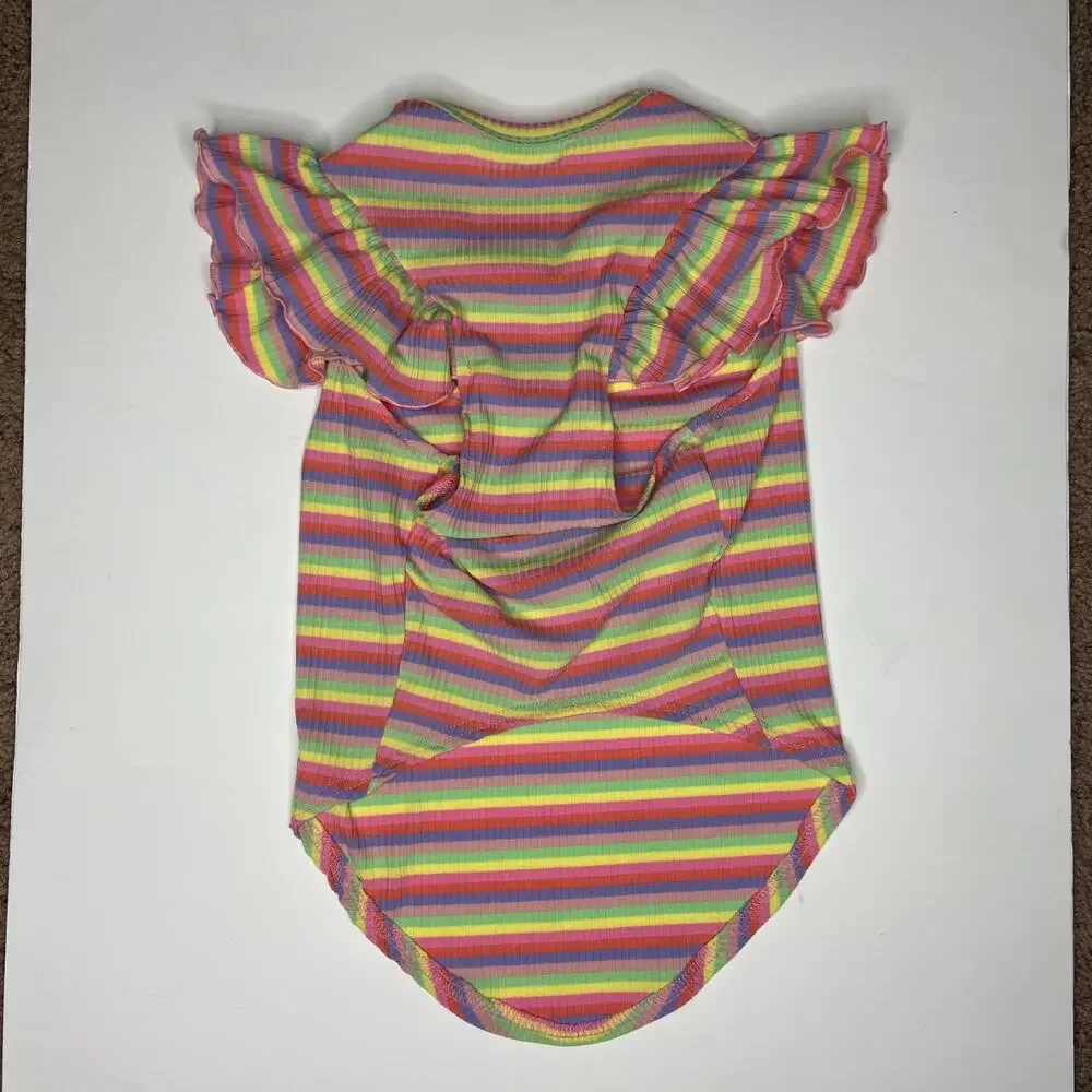 Pink Colorful Striped Dog Shirt with Ruffle Sleeves Pet Clothes
